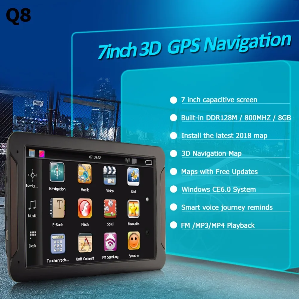 7 дюймов HD Автомобильный GPS навигации FM 128 м + 8 Гб емкостный Экран грузовой