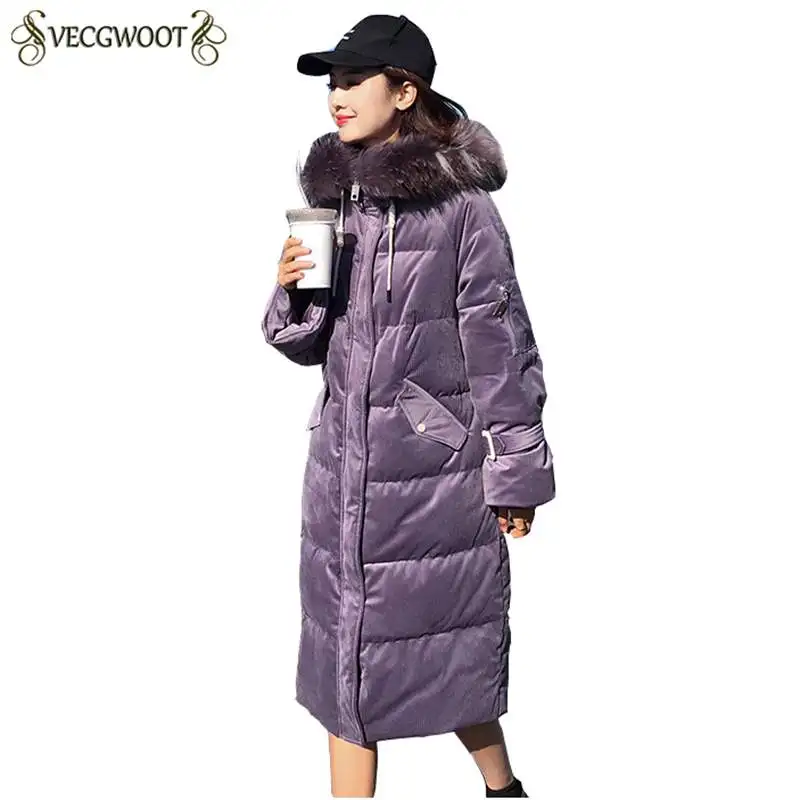 Модная женская Вельветовая пуховая парка 2020 с большим воротником зимняя мехом
