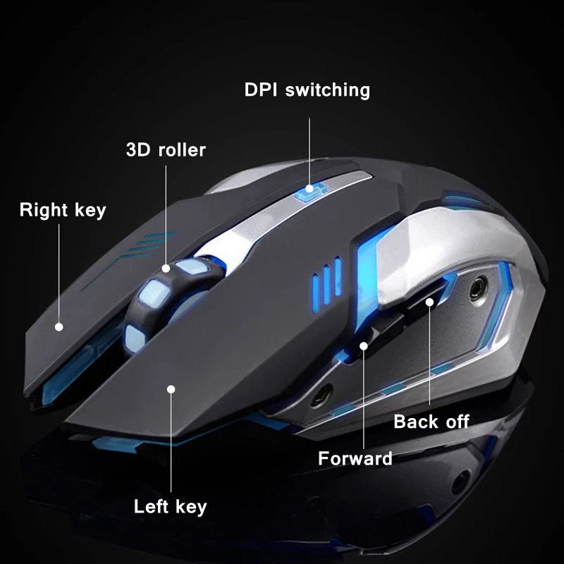 Новая беспроводная игровая мышь 2 4 ГГц USB 3D wheel 1200 DPI 6 клавиш X7 зарядка Бесшумная
