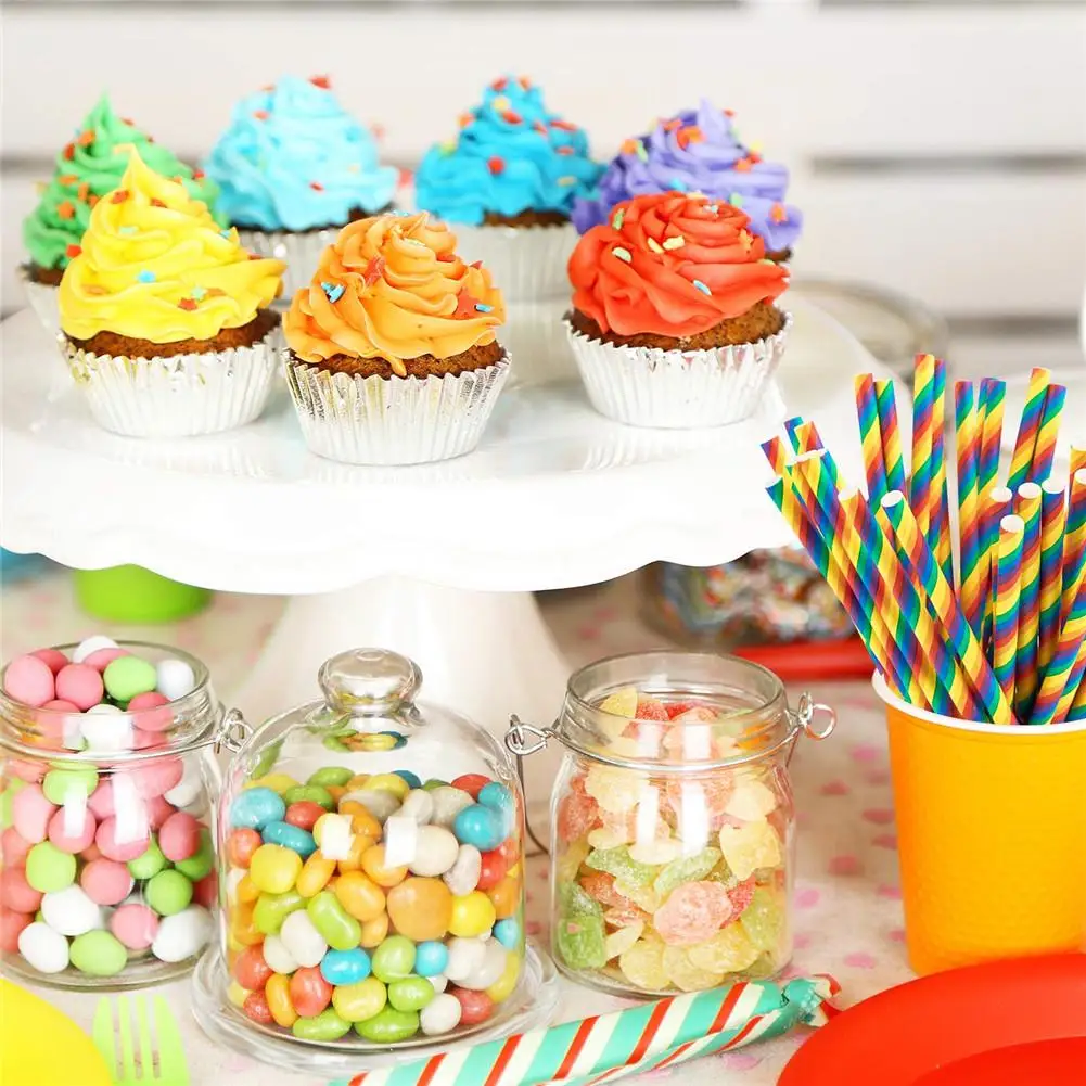 

pcs Rainbow Straws Degradable Environmental Disposable Bar Dinner Household Paper Straws high quality