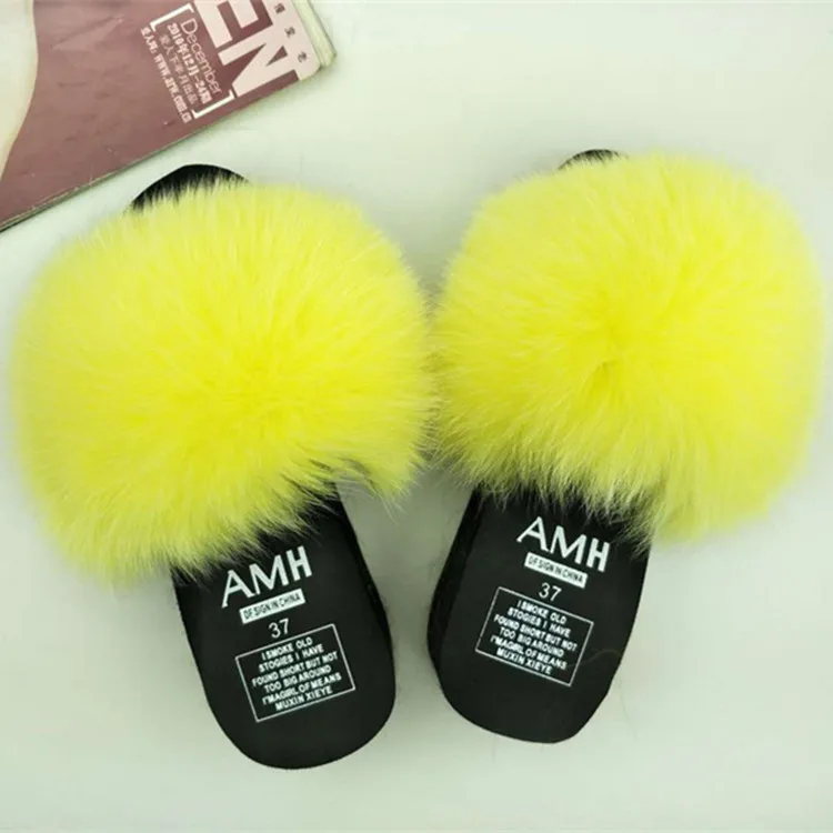 Женские меховые шлепанцы домашние пушистые Шлепанцы из натурального Лисьего