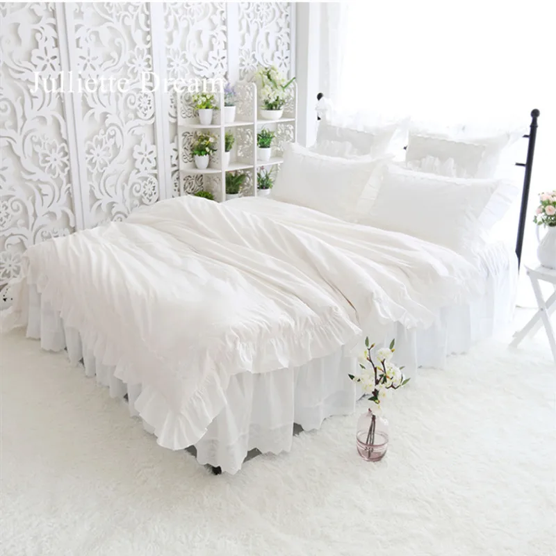

New big lace princess bedding set queen size elegant Embroidery ruffle duvet cover 100% cotton bed set home romantic bed sheet