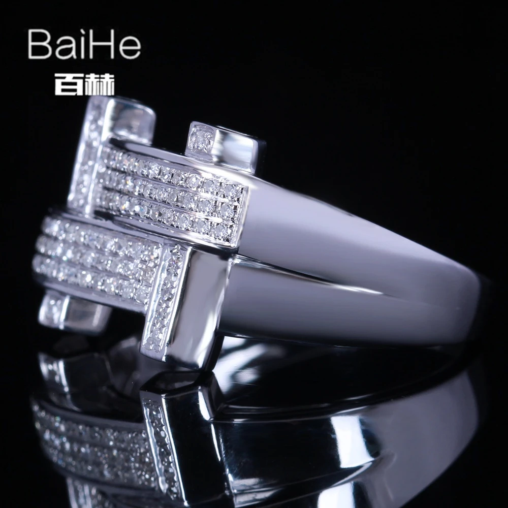 BAIHE Стерлинговое Серебро 925 0.42CT Сертифицированный H/SI круглый огранка натуральные бриллианты свадебные мужские классические ювелирные украшения кольцо