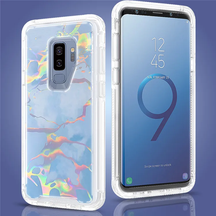 Модный яркий цветной мраморный стильный чехол для телефона samsung Galaxy S9 S10 Plus S10 E Note 9 PC+ TPU полный корпус противоударный чехол - Цвет: Blue