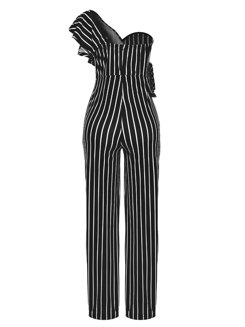 

Striped Romper Women Jumpsuit Overalls One Shoulder Ruffle Elegant Ladies Party Jumpsuits Loose Black Wide Leg Jumpsuit Outfits