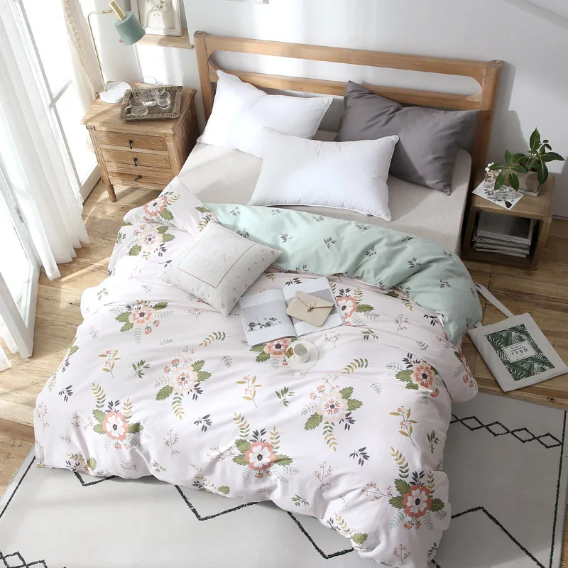 Light Yellow Print Luxury Twin FUll Queen King Size Soft Duvet Cover Cotton Fiber Reactive Prints Quilt Only Bedding Set | Дом и сад