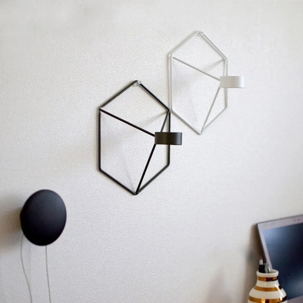 3D Geometric Candle Stick Metal Wall Holder Hollow-carved Stand Rack Home Bedroom Restaurant Decor Candlestick | Дом и сад