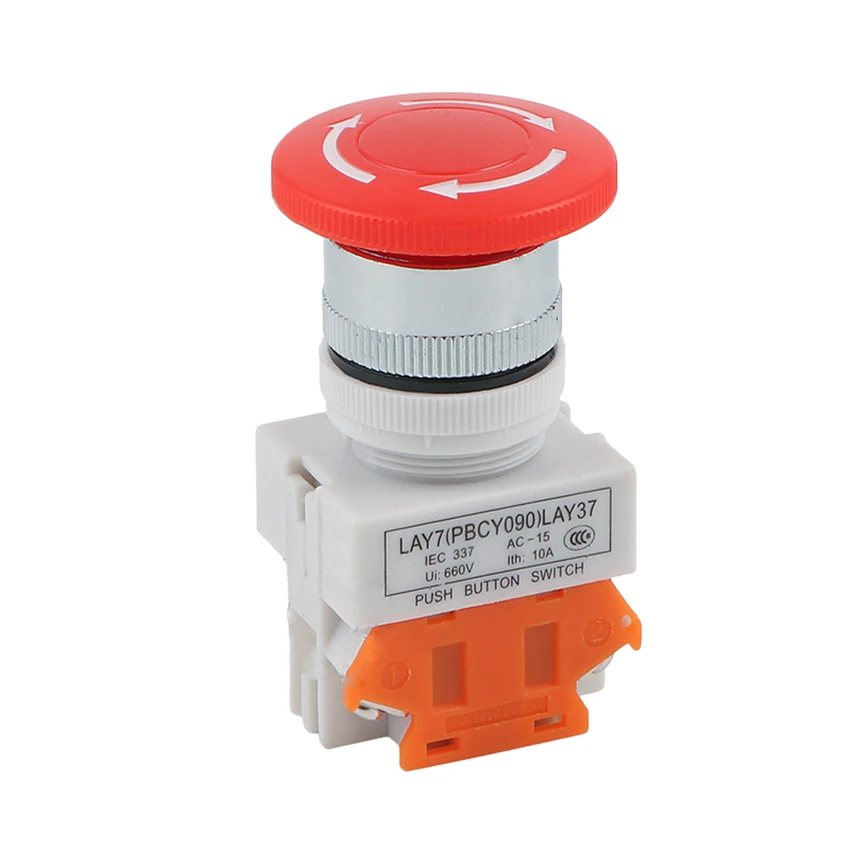 

1pc 22mm Emergency Stop Latching Push Button Switch 10A Mushroom Cap 1 Normally Closed 1 Normally Open Push Button