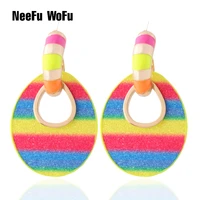 neefu wofu fluorescence leather earring oorbellen printed rings for women orecchini large brinco fashion jewelry wholesale