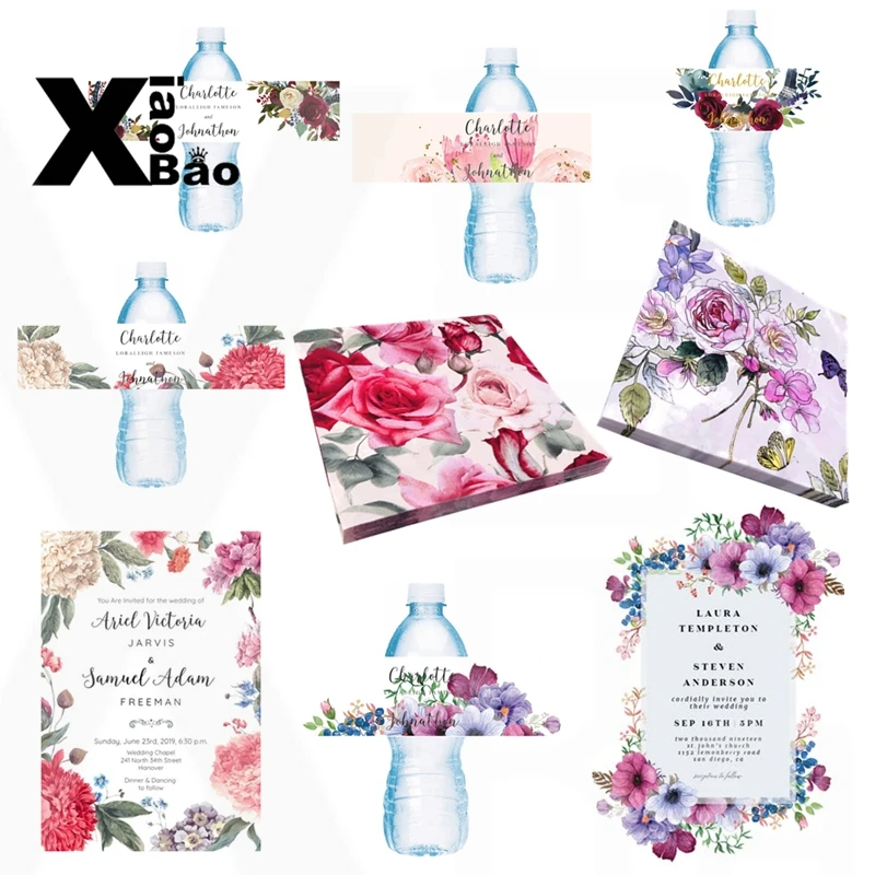 Причудливый букет цветов 20 шт. розы Праздничные салфетки наклейка на бутылки