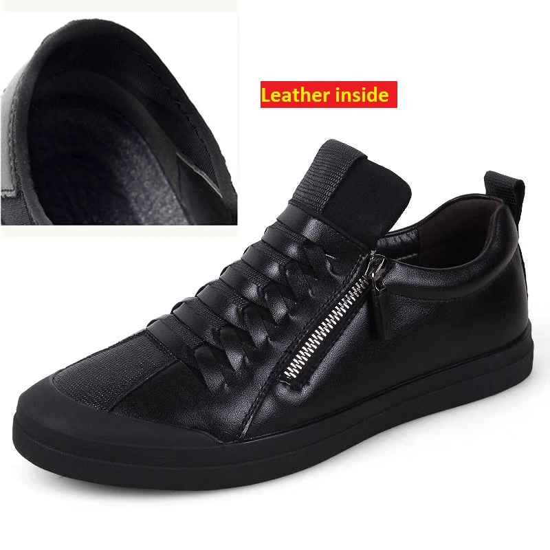 Leather inside black Мужская повседневная обувь черного цвета; модные кроссовки из спилка; Мужская модная обувь на плоской подошве; Дизайнерская обувь с высоким берцем для мужчин; модель года - Цвет: Leather inside black
