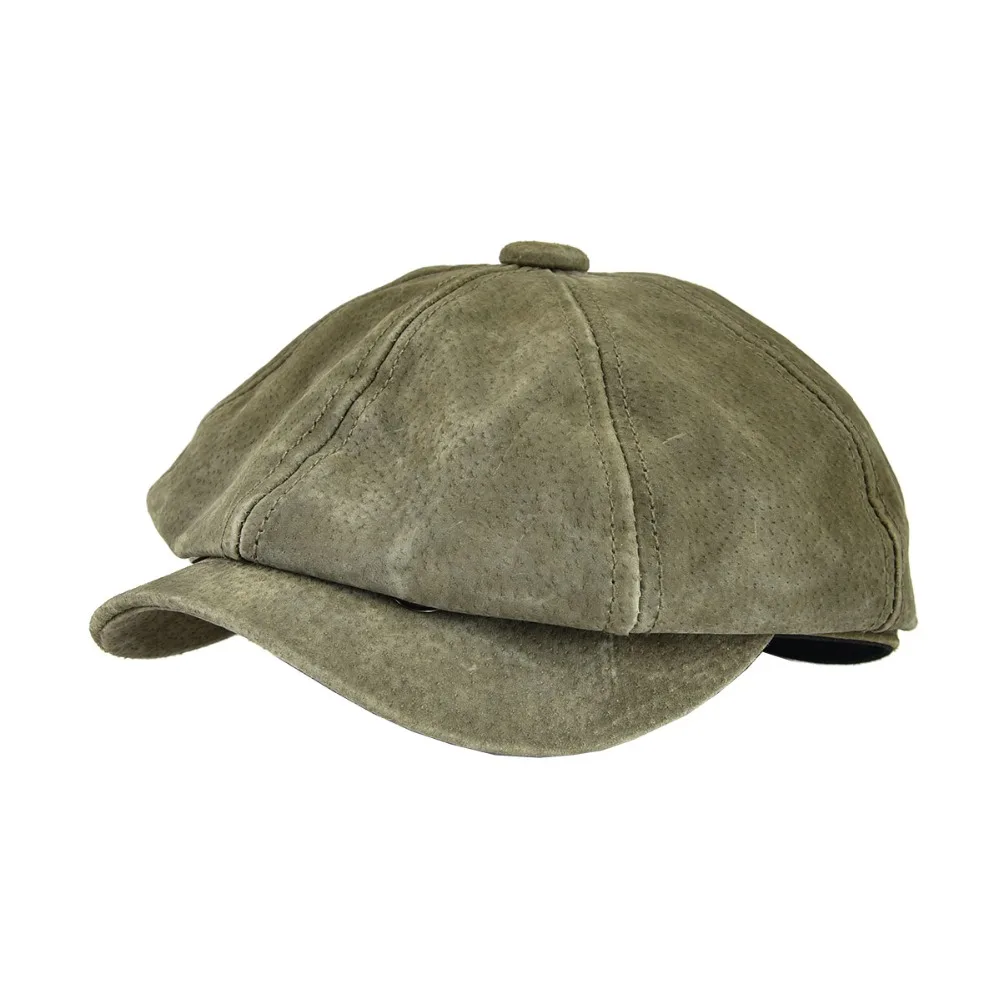 VOBOOM Suede Pigskin Leather Newsboy Caps Men Women Beret Frosted 8 Panel Hats for Autumn Winter Boina Green Hat 152 |