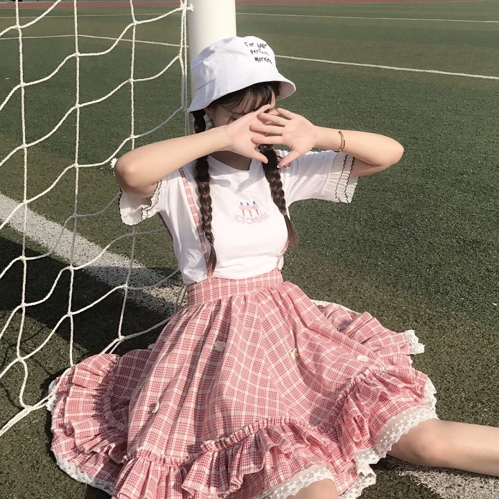 Японская Мягкая юбка Sister Kawaii женская летняя Лолиты с высокой талией на подтяжках
