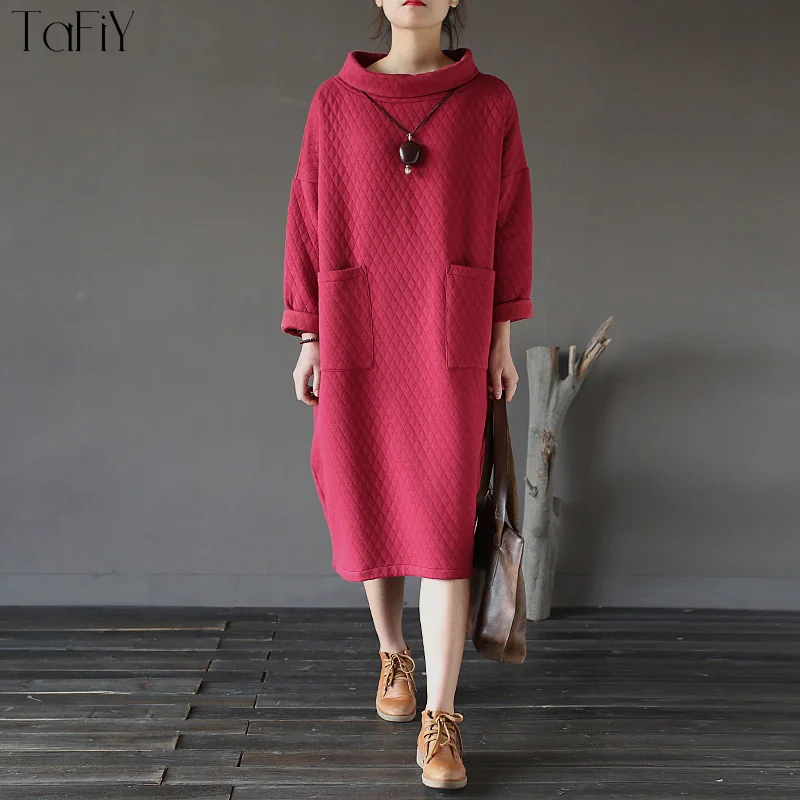 TaFiY Vestidos 2018 женские зимние платья Ретро стиль клетчатая водолазка стеганое