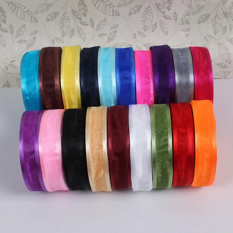 

1 roll (50yards) 3/4" 19mm Colors Jacquard Organza Ribbons for Wedding Party Decoration Weaving Gift Box Packing