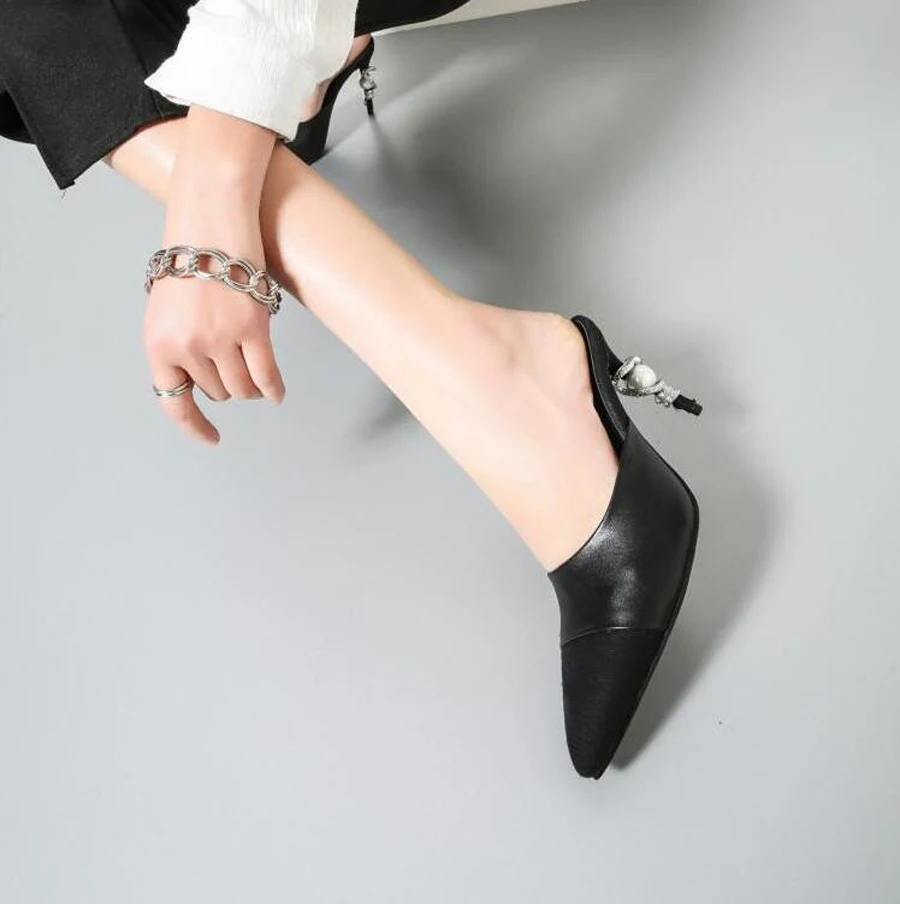 Stylesowner модные элегантные дамские уличные жемчугом тапочки с острым носком змея