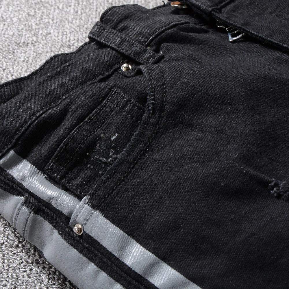 Sokotoo Для мужчин slim fit в полоску в стиле пэчворк черный стрейч деним рваные джинсы мода плюс размер Проблемные обтягивающие штаны