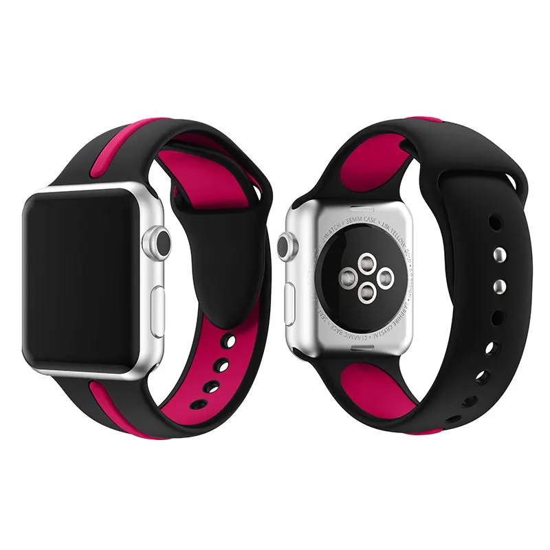 Black Rose Red Полосатый силиконовый ремешок для Apple Watch Sport Correa Loop Band Замена для iwatch IOS Smartwatch Браслет серии 4/3/2/1 - Цвет: Black Rose Red