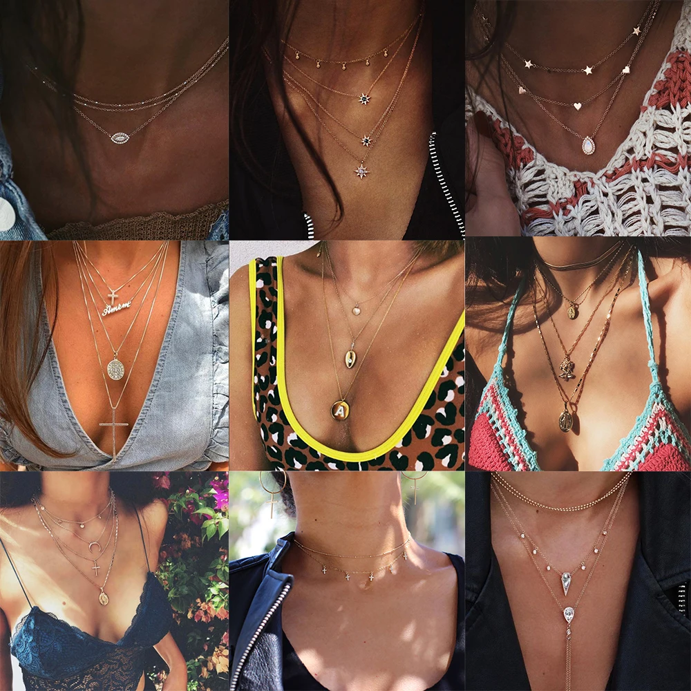 Богемные разнообразные стильные многослойные ожерелья для женщин модные