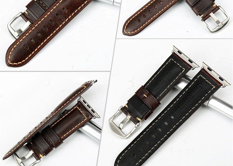 Масляный воск кожаный браслет для часов Apple Watch 42 мм 38 мм iWatch аксессуары для часов Apple ремешок для часов сохраняющий тепло ремешок для часов