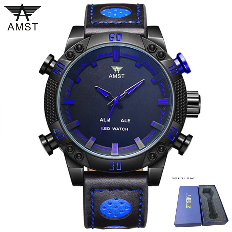 AMST мужские часы лучший бренд класса люкс Водонепроницаемые светодиодные