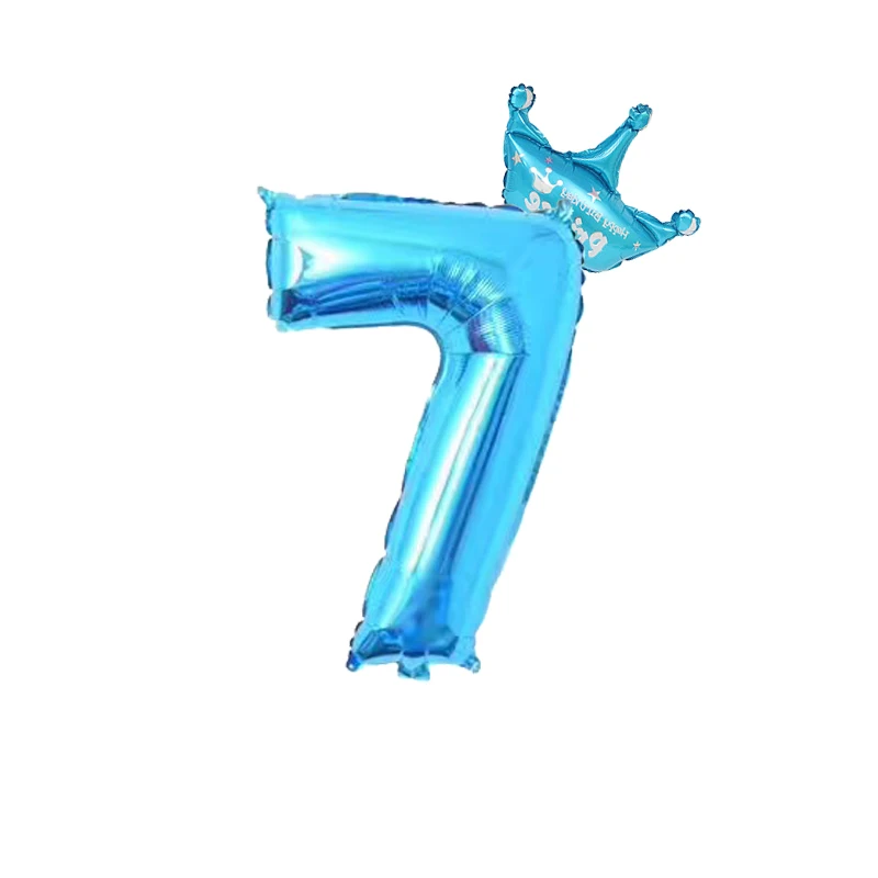 Blue Crown 7 2 шт. 32 дюйма розовый и голубой номер цифры фольги Воздушные шары 1 2 3 4 5 6 7 8 9 лет ребенок Мальчики Девочки День рождения корона фольги воздушный шар Декор - Цвет: Blue Crown 7