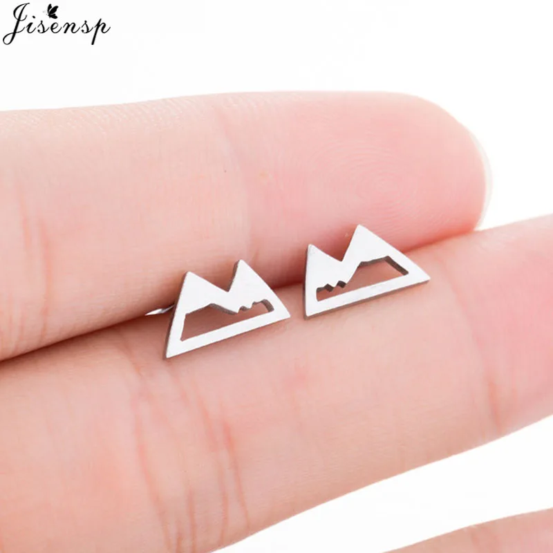 mountain earrings Jisensp, черные серьги-гвоздики из нержавеющей стали с Микки Маусом для женщин и детей, минималистичные ювелирные изделия, серьги в форме кролика, серьги в форме Луны, аксессуары aretes - Окраска металла: mountain earrings