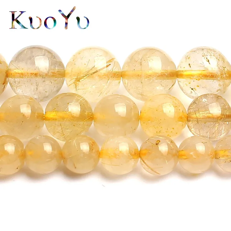 

Natural Stone Beads Yellow Rutilated Quartz Round Beads For Jewelry Making 15strand 6/8/10mm pick size DIY Bracelet Necklace