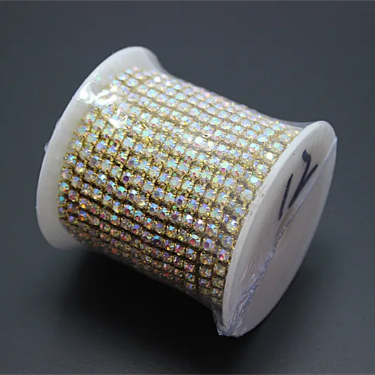 

SS12 densify crystal AB Stone Золотая основа, розничная продажа, Crystal rhinestone cup chain, Швейные аксессуары для одежды 150011d