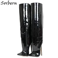 sorbern wide calf over the knee boots women 18cm spike high heel pointy toes custom 12cm hard shaft unisex boot fetish shoes