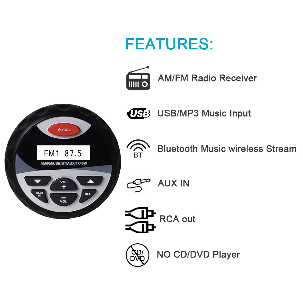 Морской аудио Bluetooth стерео лодка UTV ATV звуковая система для трактора MP3 USB плеер 4