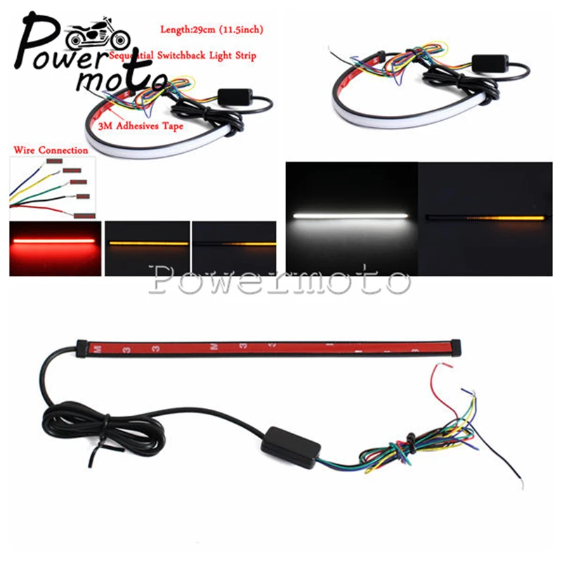 

29cm Universal Motorcycle PVC Turn Signal LED Light Flexible Strip Tube Brake Stop Tail Light White Red w/Amber For Honda Yamaha