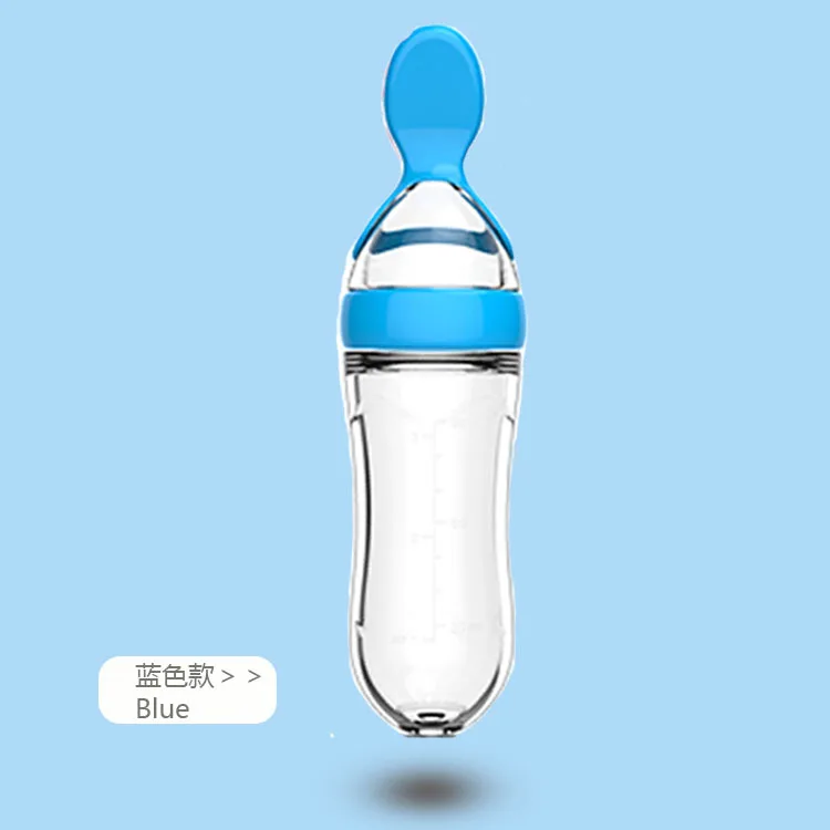 3 2018New защитные силиконовые бутылочки с ложкой Еда добавка; рис; бутылки с зерном выжать ложка молочная бутылочка для кормления чашка - Цвет: 3