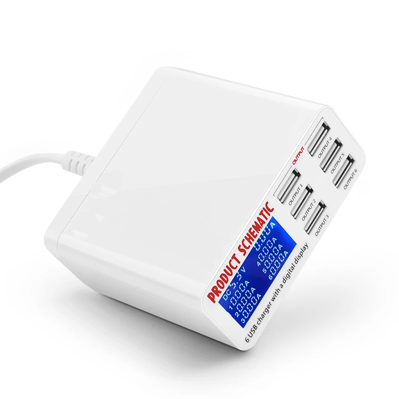 6A с ЖК цифровым дисплеем 6 портов USB зарядное устройство Быстрая быстрая зарядка