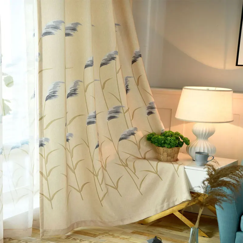 Китайский-Стиль Reed хлопок льняной с принтом полузатемняющие занавески для