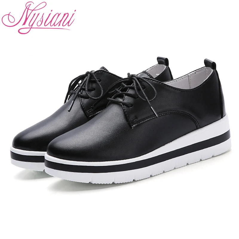 Nysiani Разделение кожа женские лоферы на платформе 2016 Осенняя обувь для отдыха