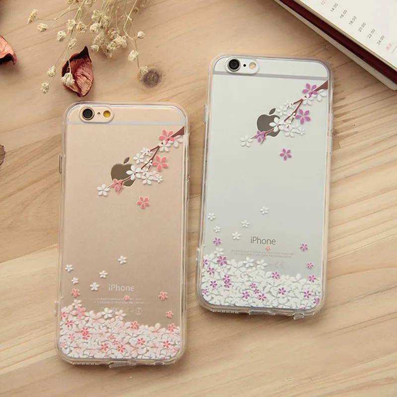 Мягкий прозрачный дерево цветок прекрасные милые телефон обратно кожи case защита