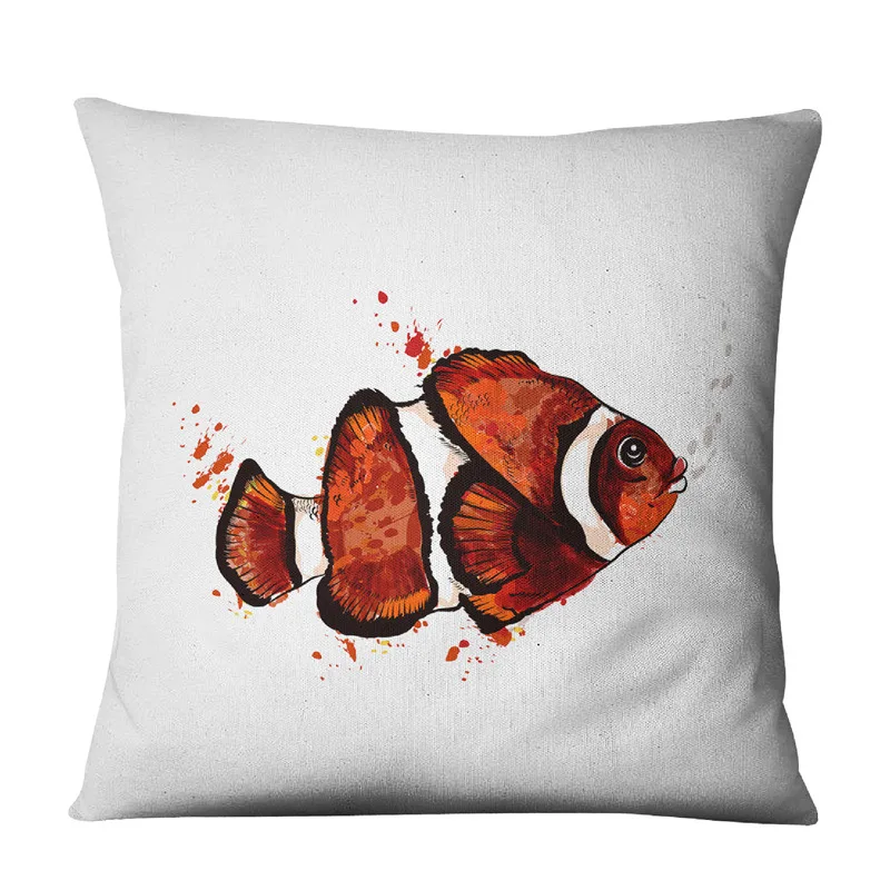 Наволочка с рисунком рыбы льняная наволочка принтом 43*43 см декоративная для