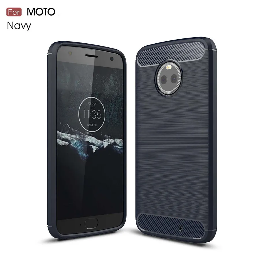 Противоударный чехол для телефона Motorola One чехол s power Cover MOTO X4 Z4 Z Z2 Z3 Play Force Углеродное Волокно ТПУ силиконовый чехол для телефона - Цвет: Navy