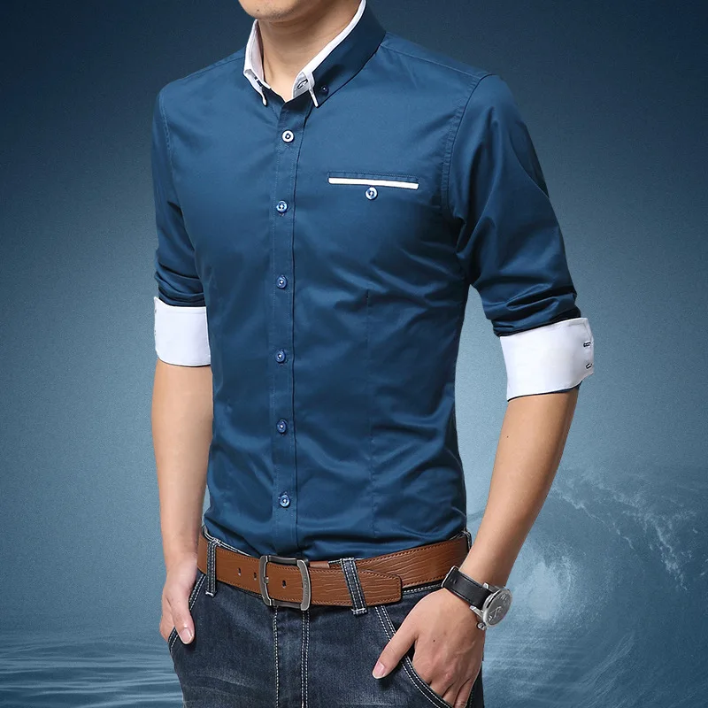

iRicheraf Shirts Men Shirt Long Sleeve Casual Solid Khaki, Dark Blue, White Streetwear Man Clothing Korean Shirt Plus Size 5XL