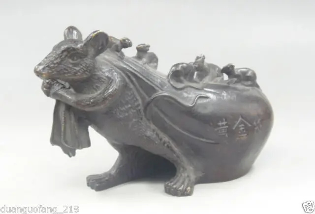 Исцеляющая Коллекционная медная резьба Милая мышь для переноски Слиток Статуя