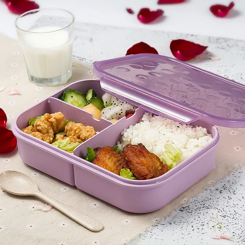 Портативный Ланч бокс Bento 3 отделения с крышками и ложкой для школы офиса детей