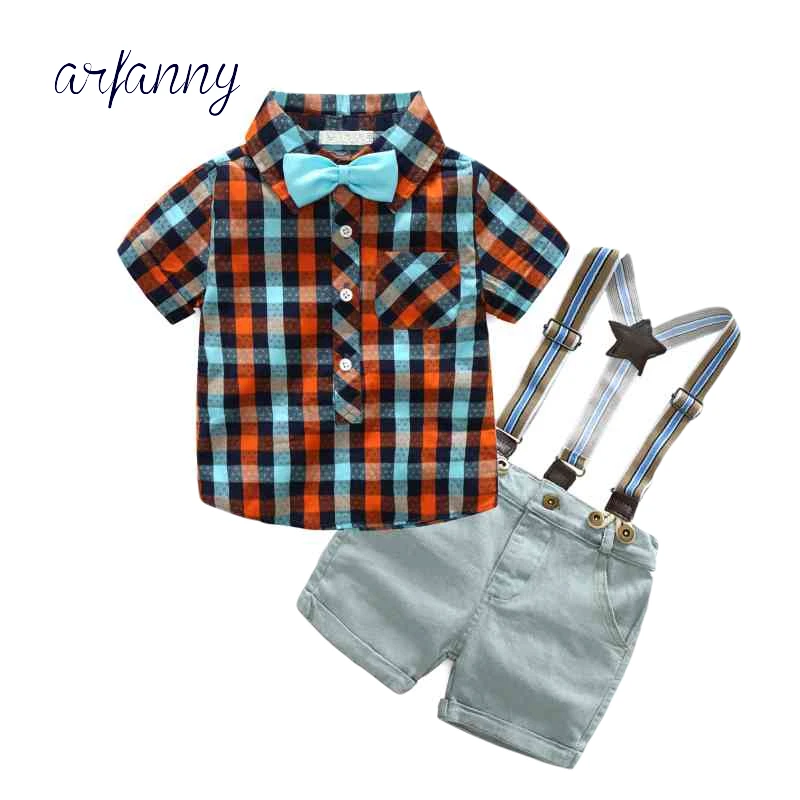 2-7t boys clothes summer dress Novelty gentleman boy with short sleeves shirt inpants a Bib suit 2 children's |