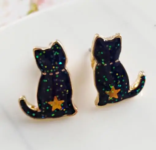 12 пара/лот, модные ювелирные аксессуары, эмаль, металлическая кошка, bts, корейские серьги - Окраска металла: dark blue