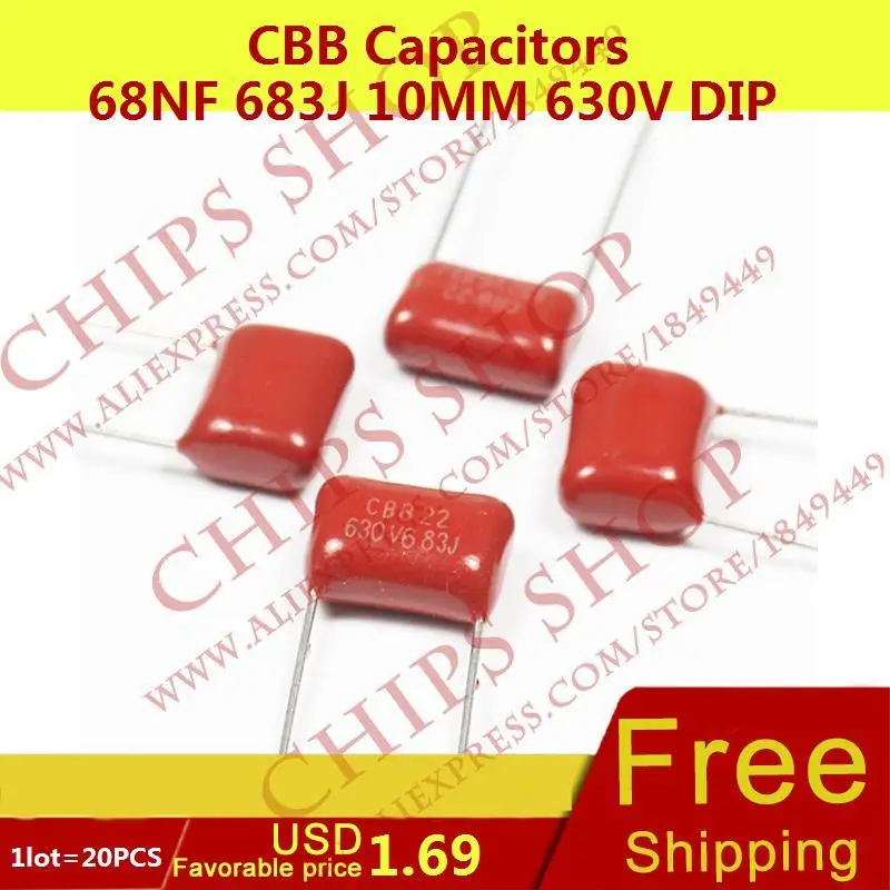 1 лот = 20 шт. CBB Конденсаторы 68nf 683j 10 мм 630 В DIP 68000pf 0.068 мкФ|cbb capacitor|683j capacitorcapacitor cbb |