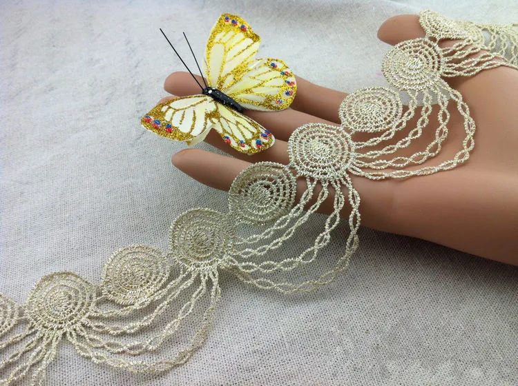 Gold Venise Lady Dress Sewing Flower Floral Lace Trims Ffor Collar Applique with fringe-MZ | Дом и сад