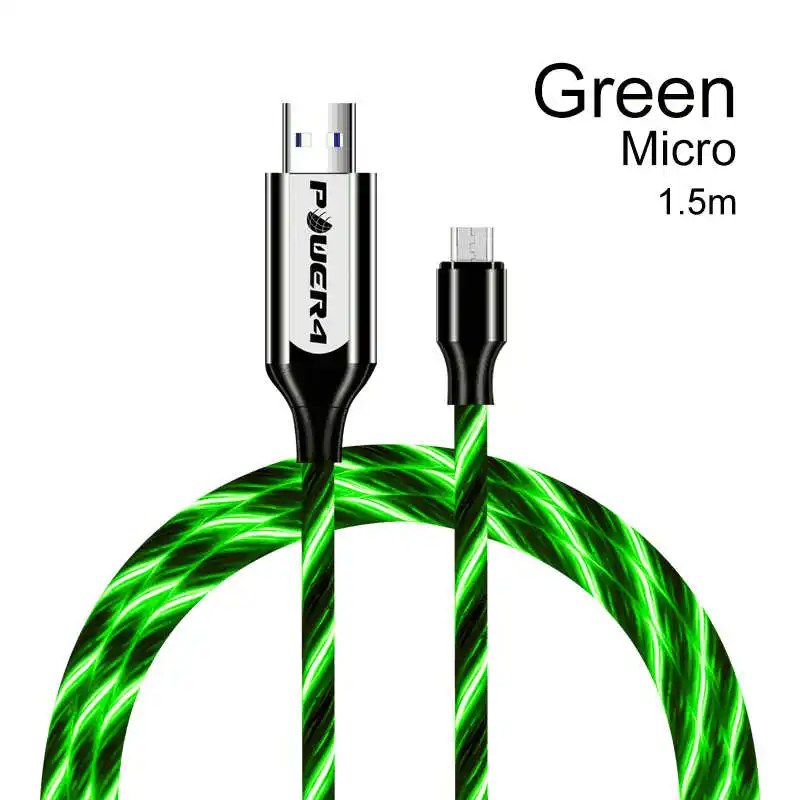 Micro-Green Power4 1,5 м usb type-C кабель для передачи данных для iPhone со светящимся проводом для зарядки Micro USB для samsung Xiaomi кабель зарядное устройство двустороннее - Цвет: Micro-Green