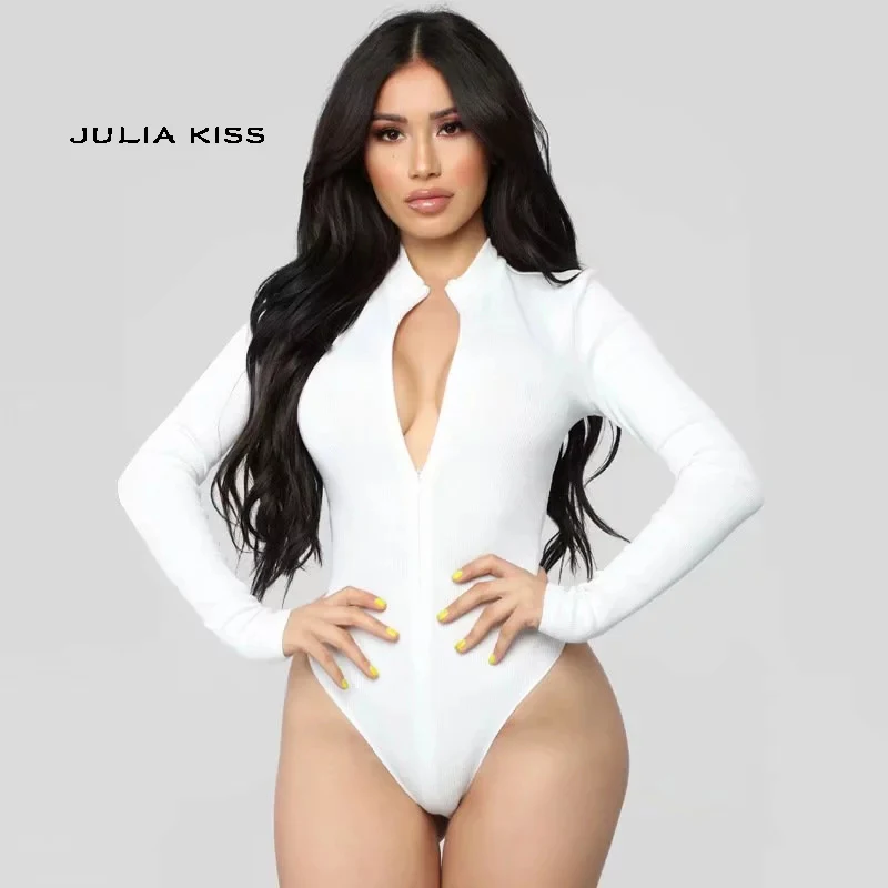 Женское облегающее боди на молнии с воротником стойкой резинкой|Боди| |