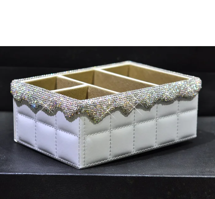 whitgold flower Европейский стиль алмазный горный хрусталь Настольный ящик для хранения мобильного телефона канцелярский пульт дистанционного управления коробка для хранения косметики - Цвет: whitgold flower