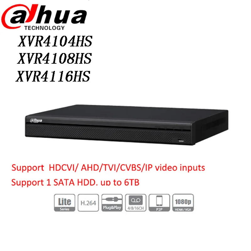 Dahua xvr видеомагнитофон xvr4104hs xvr4108hs 4ch/8ch 720 P Поддержка HDCVI/AHD/TVI/CVBS/IP видео входы 1 SATA HDD